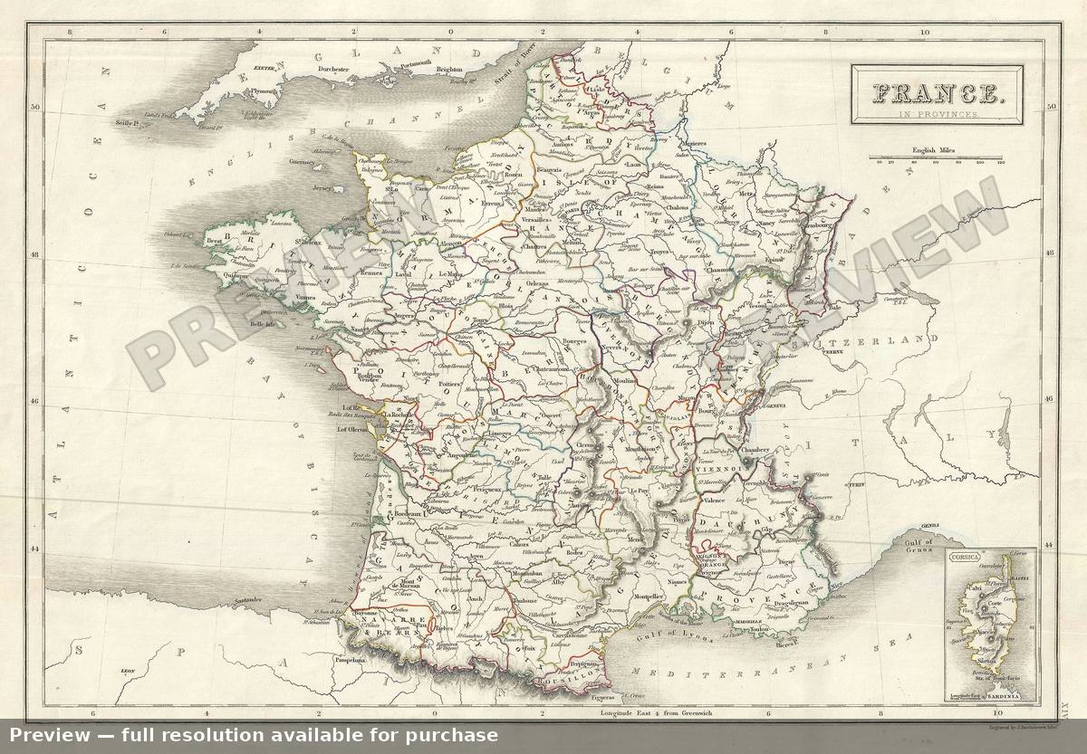 Antique map: France Provinces, 1844, 1844