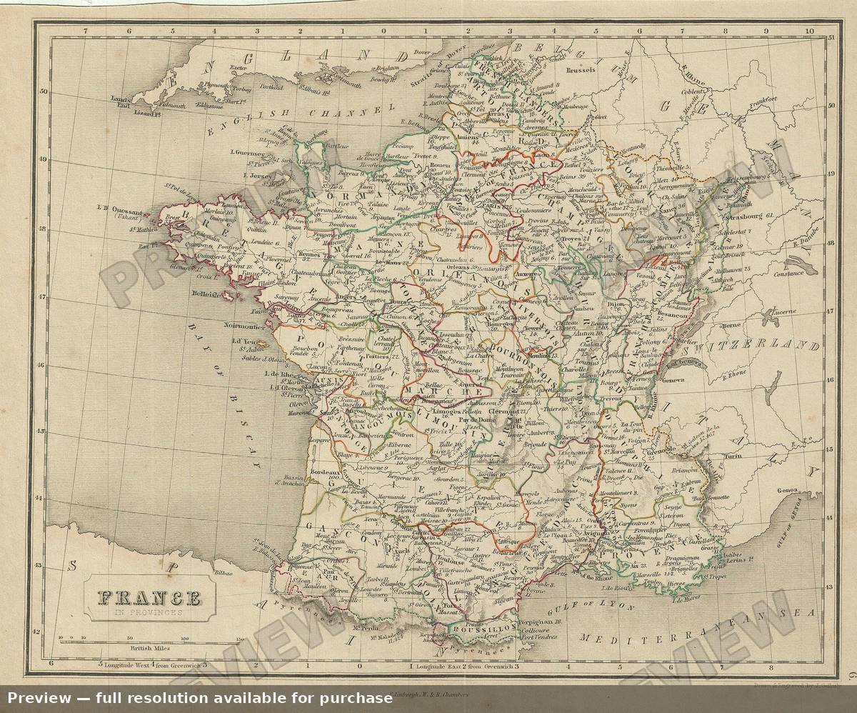 Antique map: France Provinces, 1845