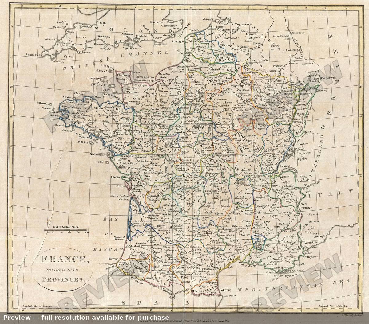 Antique map: France Provinces, 1799
