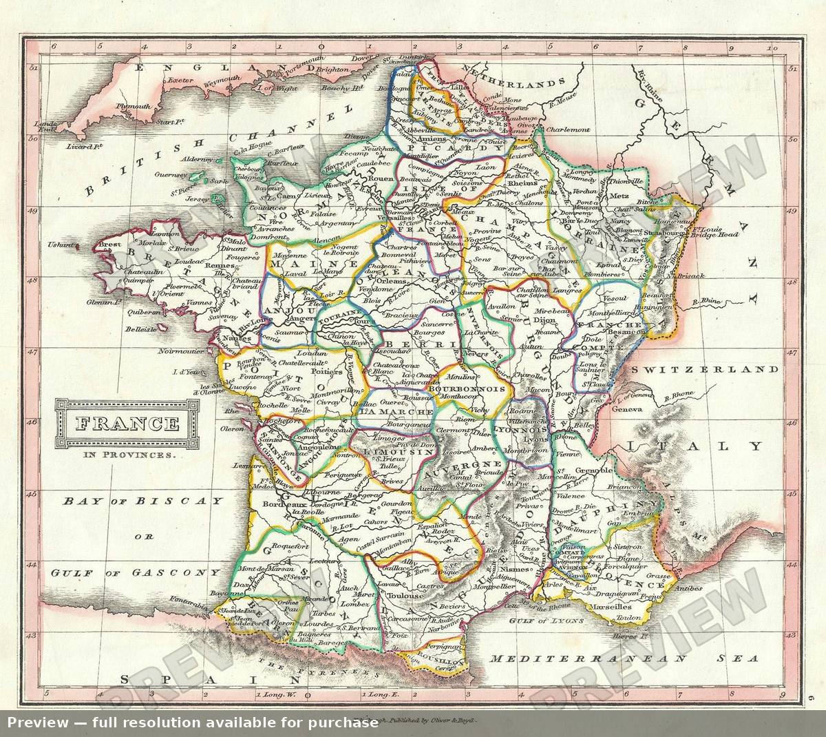 Antique map: France Provinces, 1845, 1845