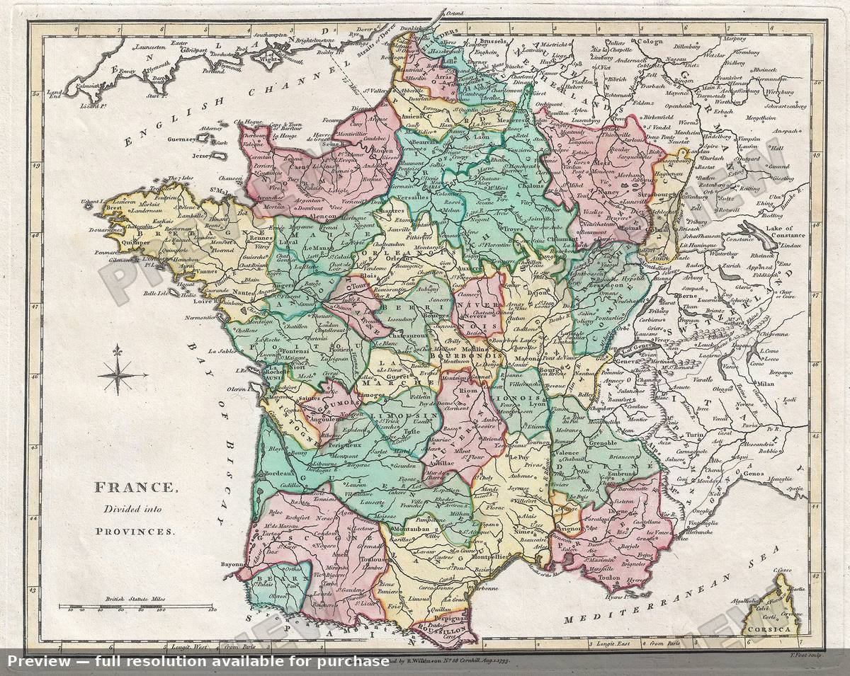 Antique map: France Provinces, 1792