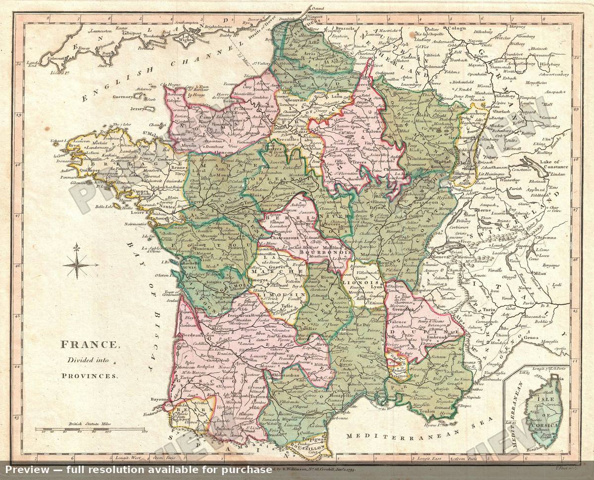 Antique map: France Provinces, 1794