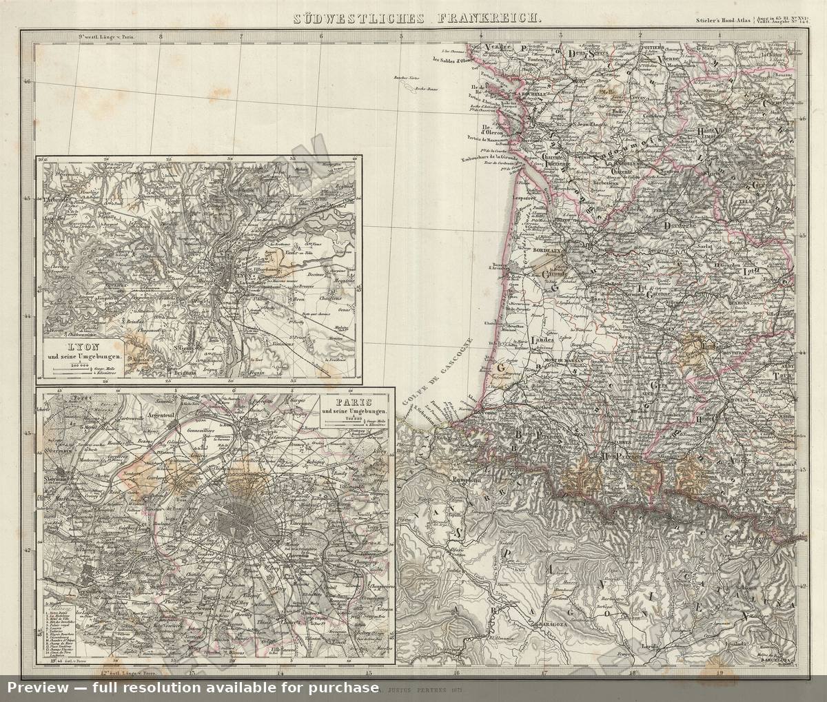 Antique map: France Southwest, 1873
