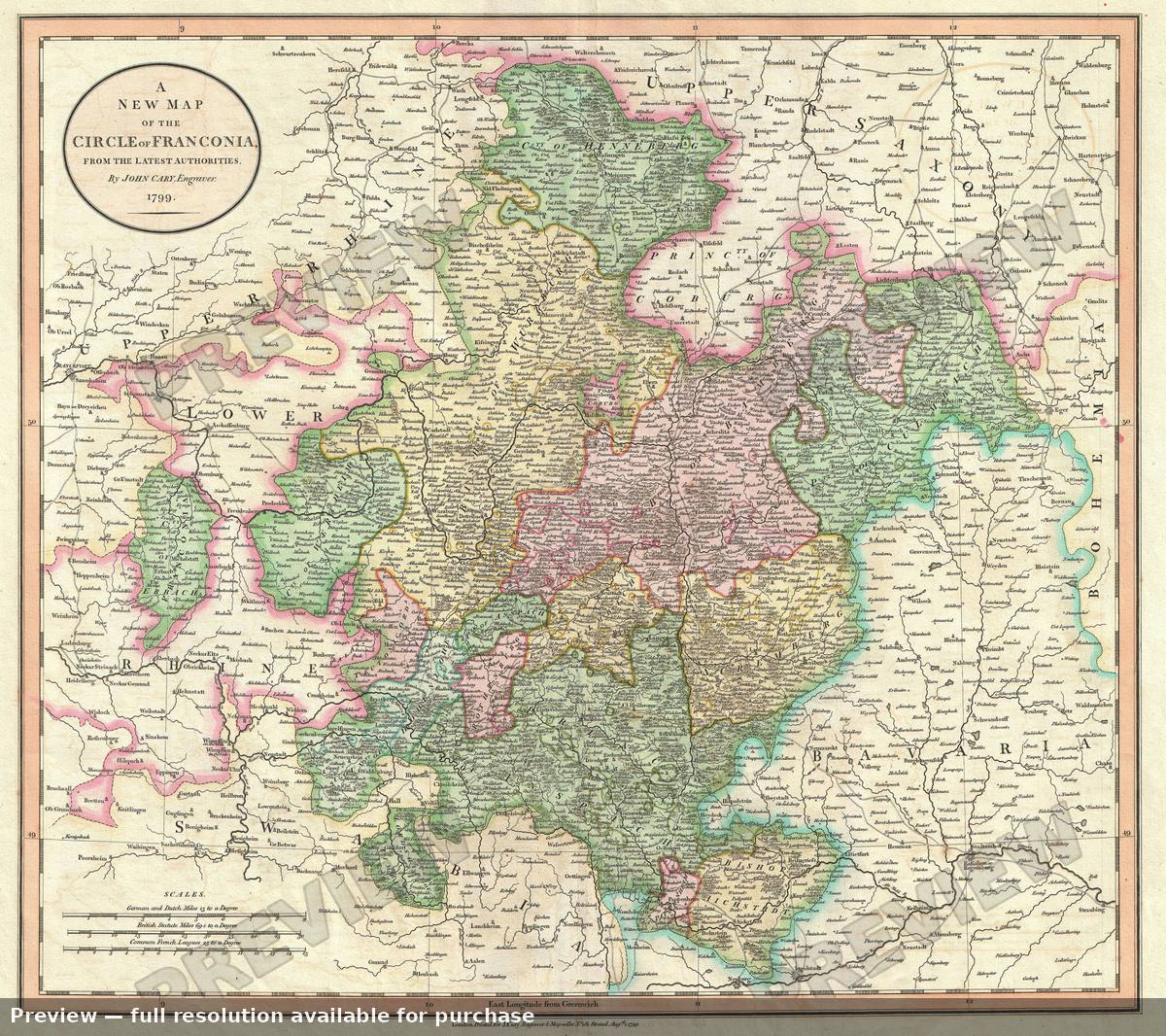Antique map: Franconia, 1799, 1799