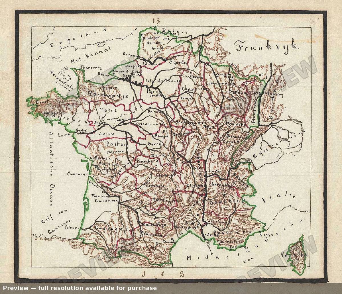 Antique map: Frankryk, 1871