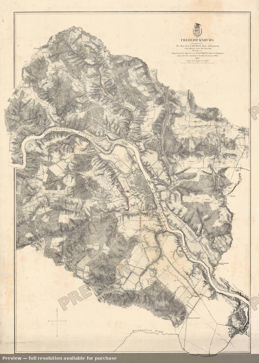 Antique map: Fredericksburg, 1867