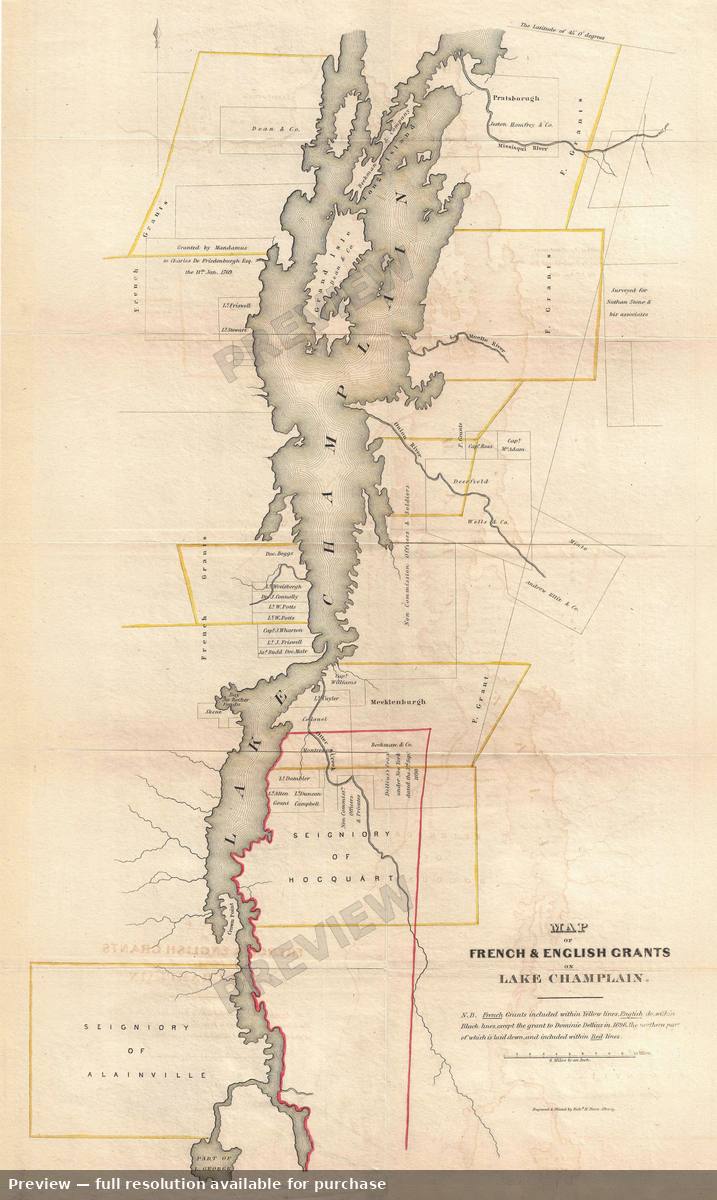 Antique map: French English Champlain, 1851, 1851