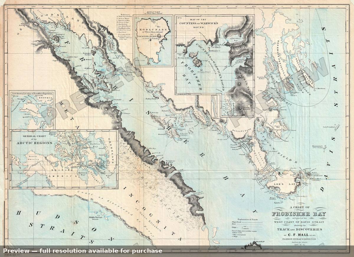Antique map: Frobisher Bay, 1865