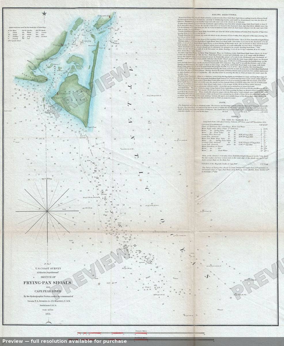 Antique map: Frying Pan Shoal, 1851, 1851