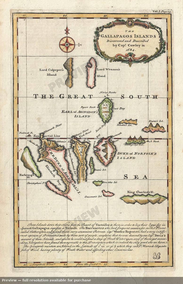 Antique map: Galapagos, 1744, 1744