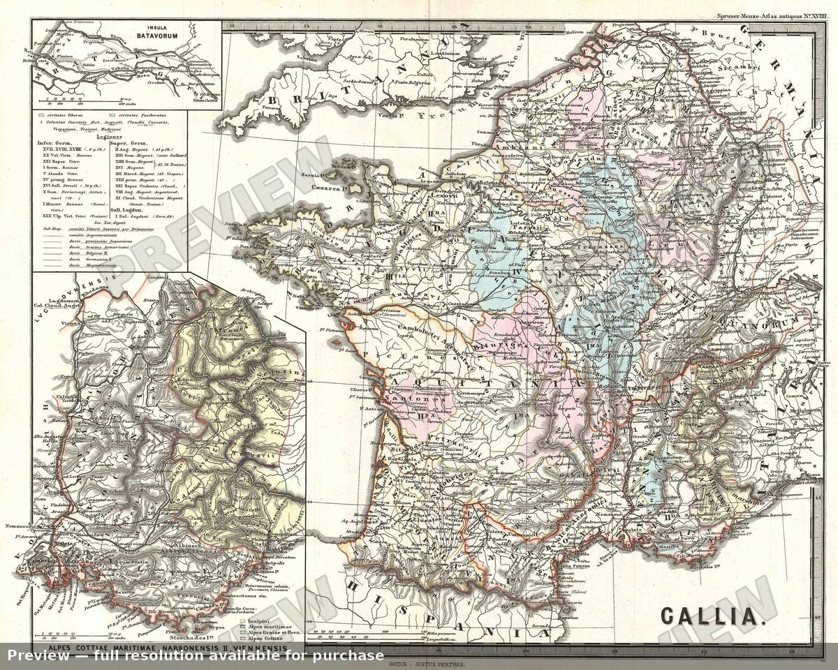 Antique map: Gallia, 1865