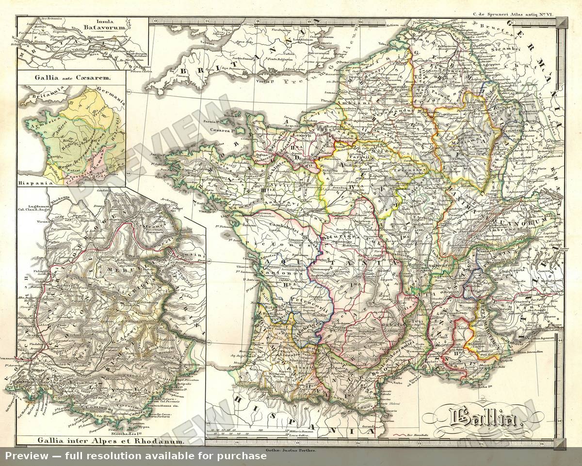 Antique map: Gallia, 1855