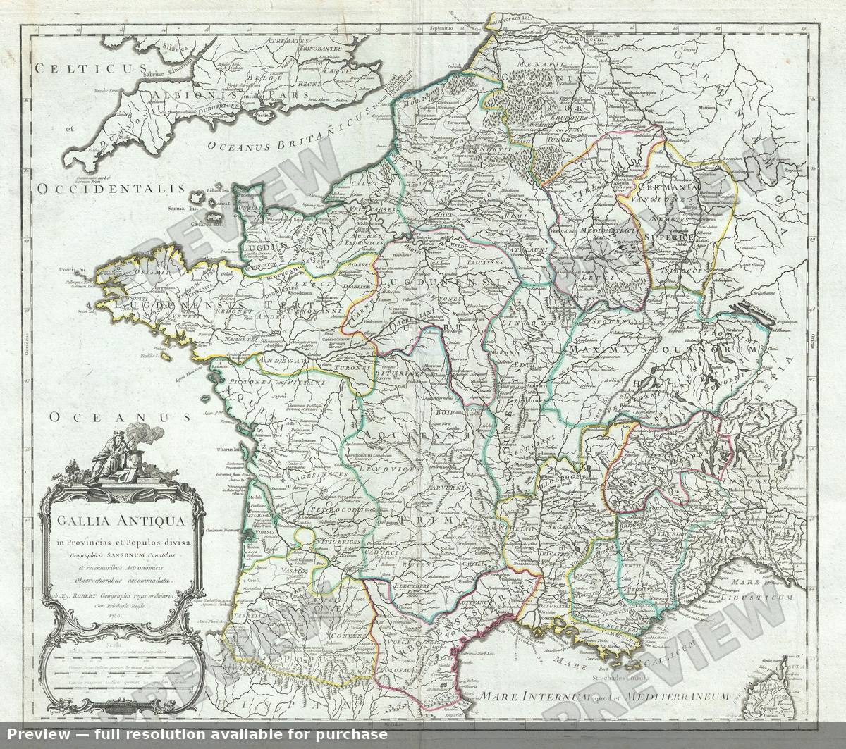 Antique map: Gallia Antiqua, 1757