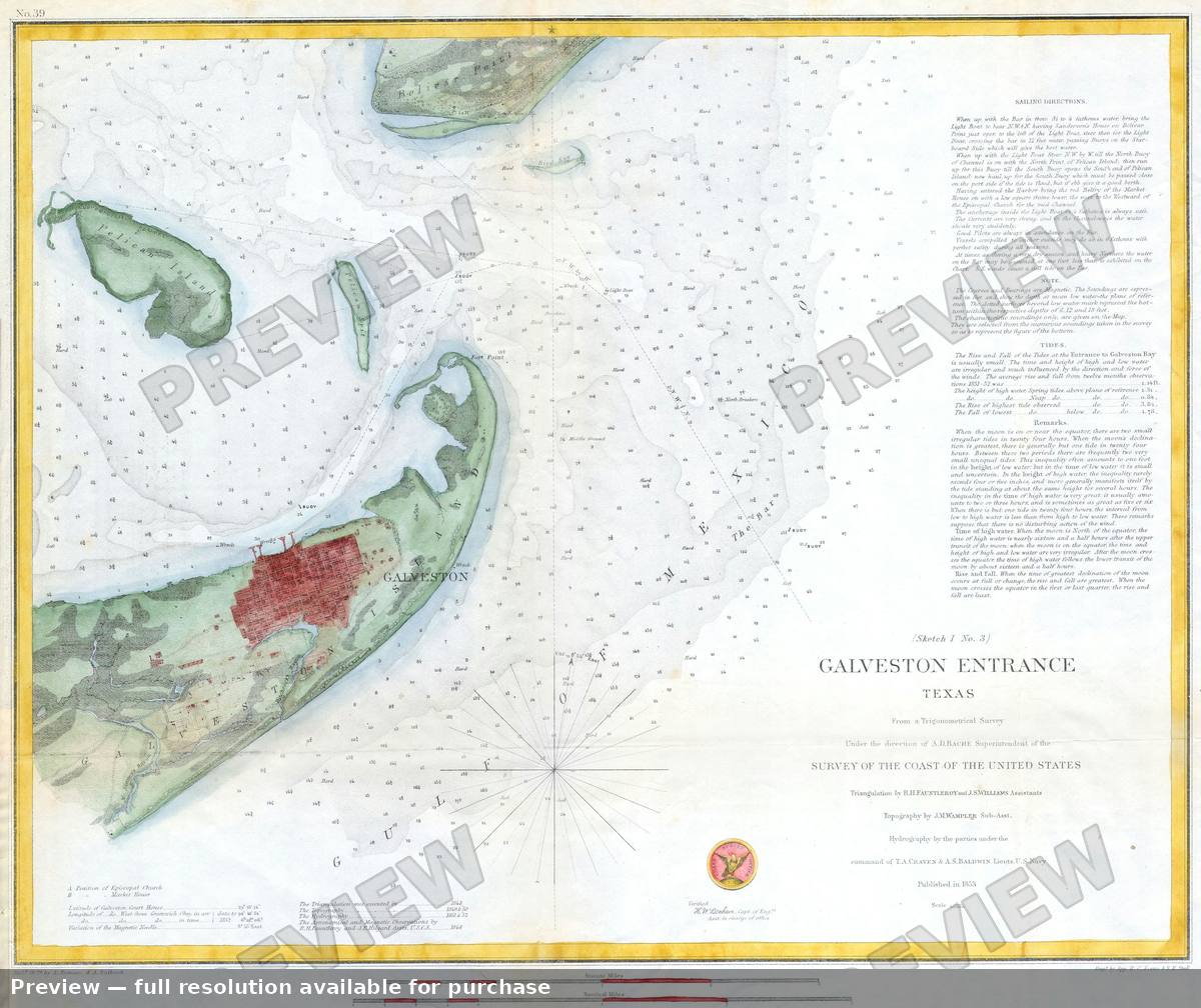 Antique map: Galveston, 1853, 1853