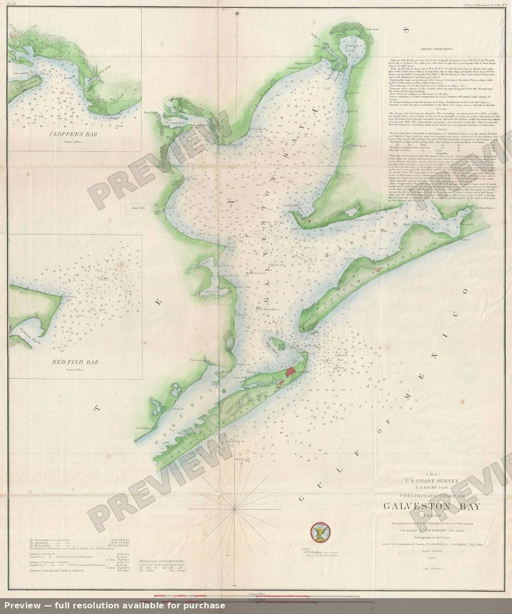 Antique map: Galveston Bay, 1855, 1855