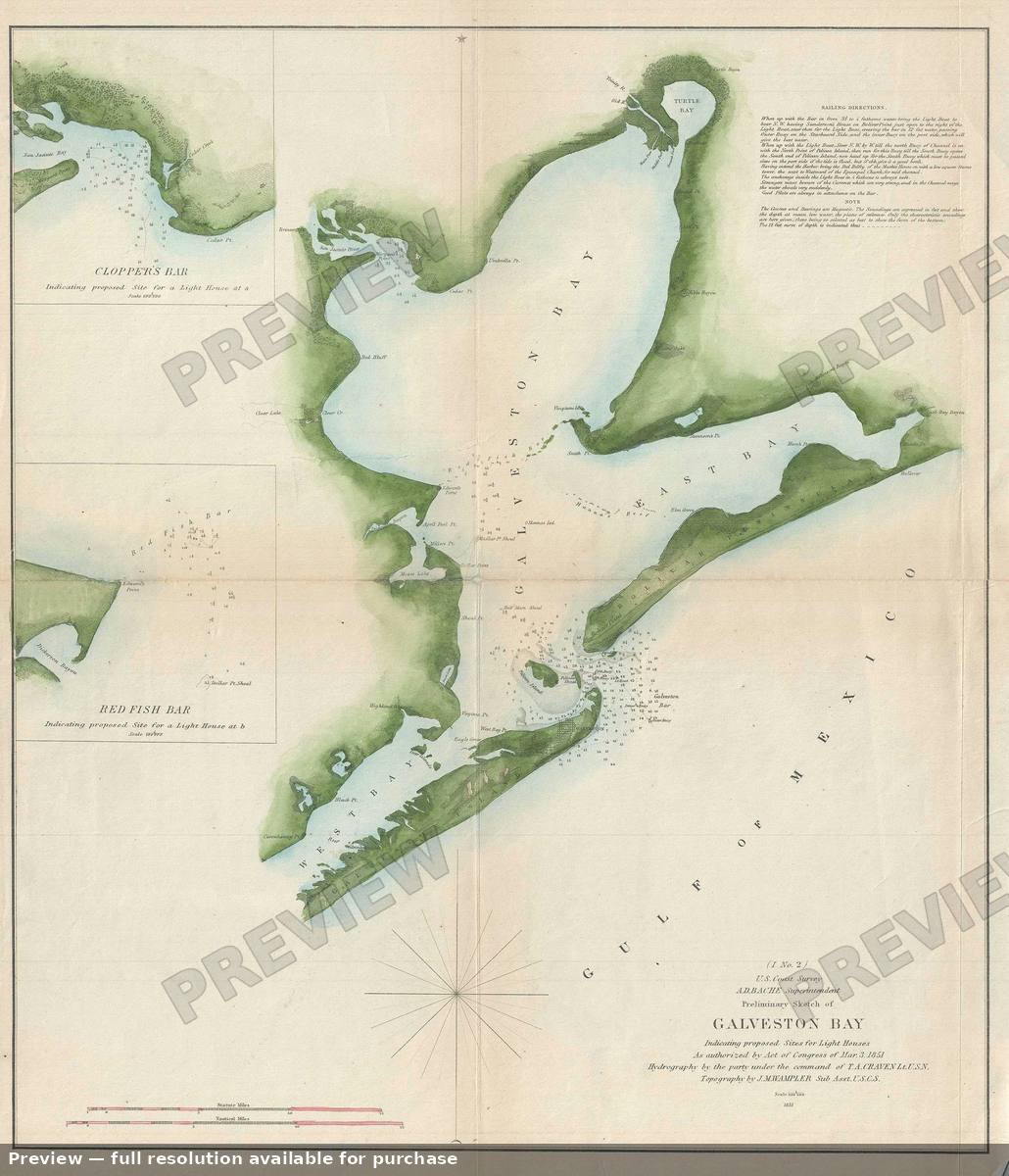 Antique map: Galveston Bay 2, 1851, 1851