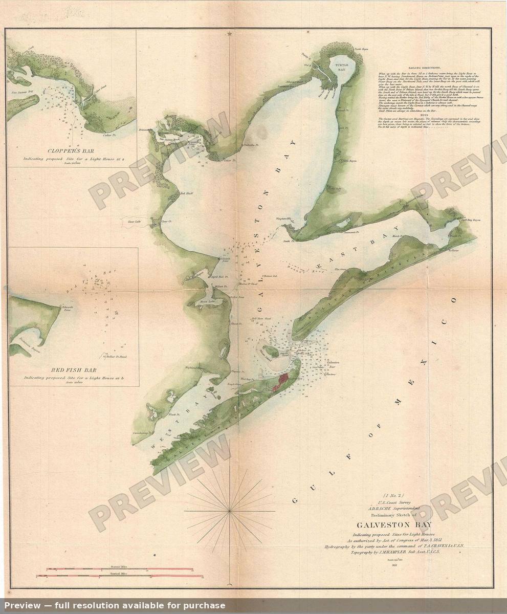 Antique map: Galveston Bay 3, 1851, 1851