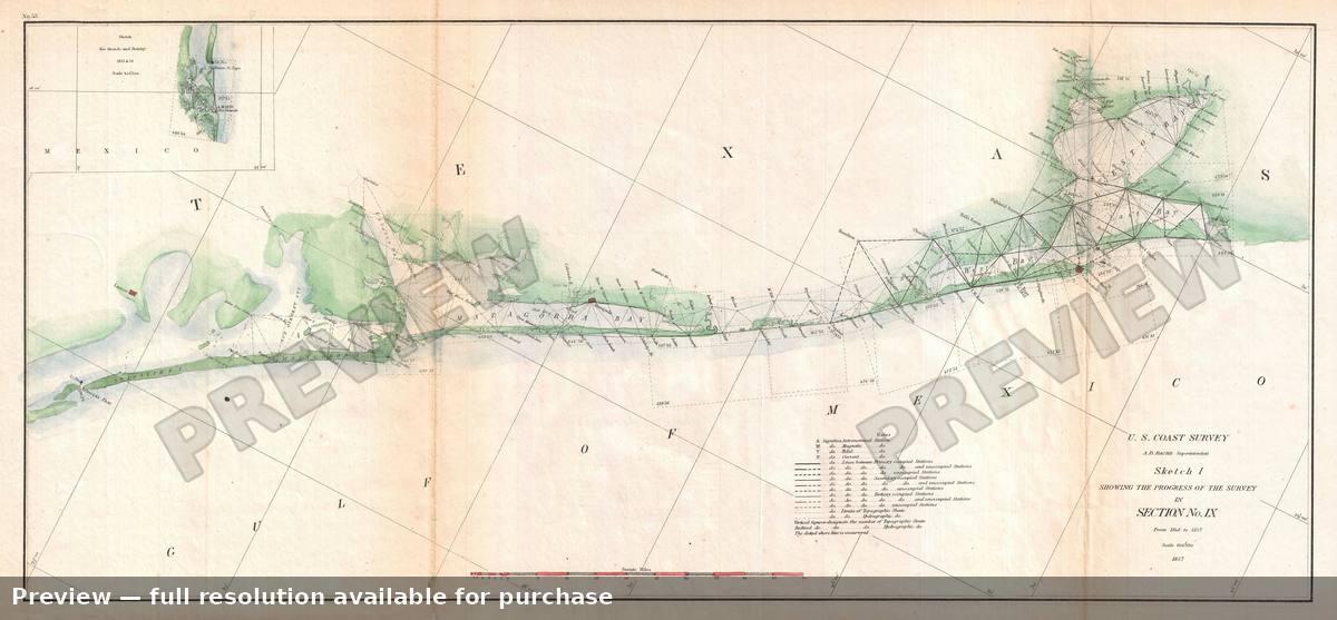 Antique map: Galveston Matagorda, 1857, 1857