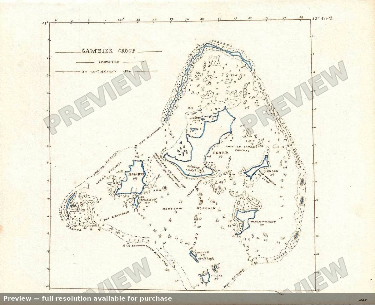 Antique map: Gambier Group, 1835, 1835