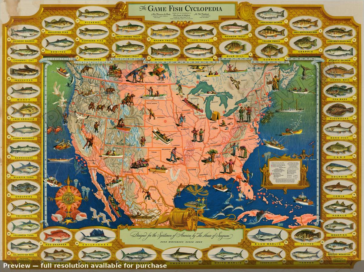 Antique map: Game Fish Cyclopedia, 1947, 1947