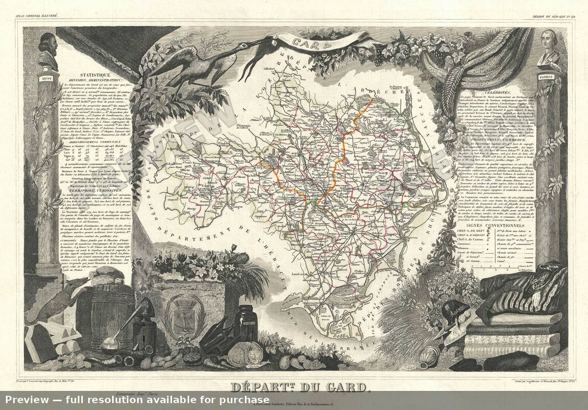 Antique map: Gard, 1852, 1852