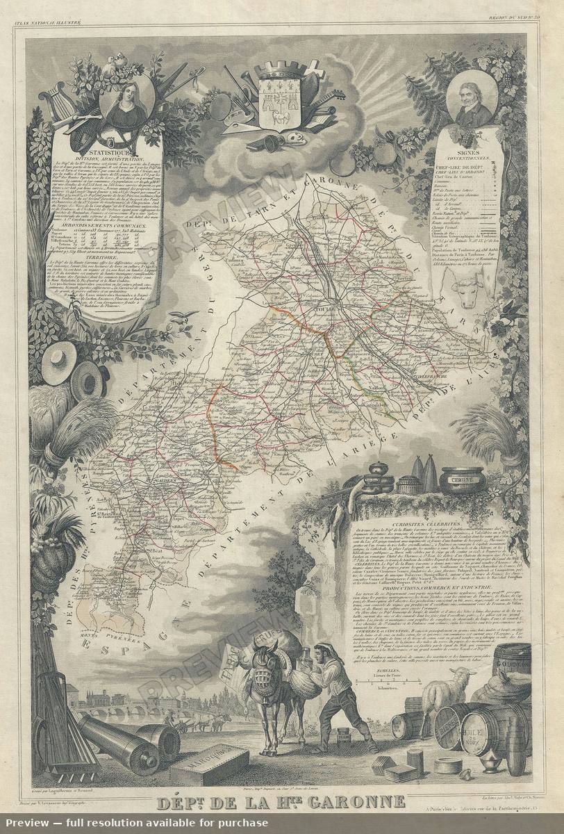 Antique map: Garonne, 1847, 1847