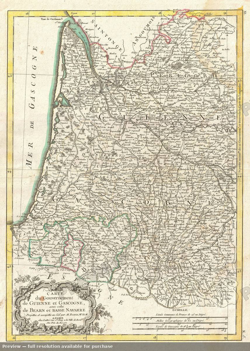 Antique map: Gascogne, 1771, 1771