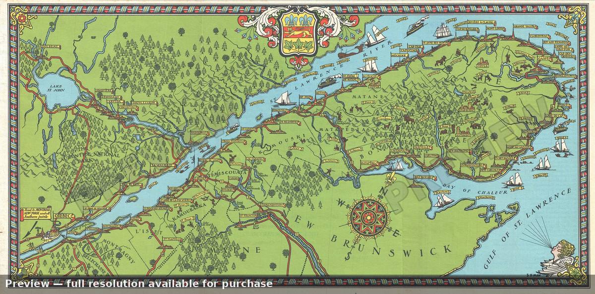 Antique map: Gaspe Peninsula, 1929