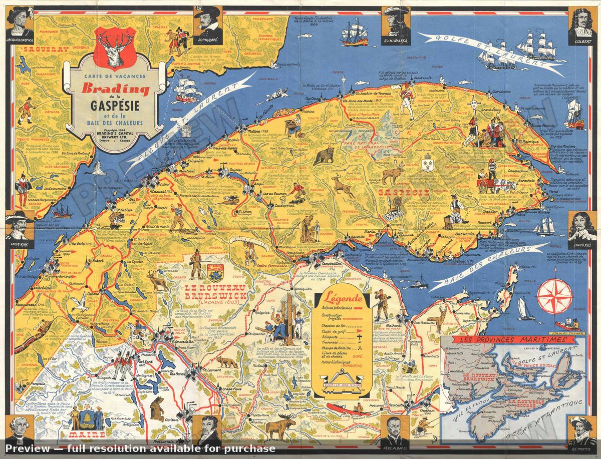 Antique map: Gaspesie, 1949