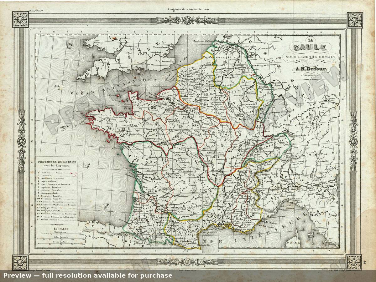 Antique map: Gaul, 1852, 1852
