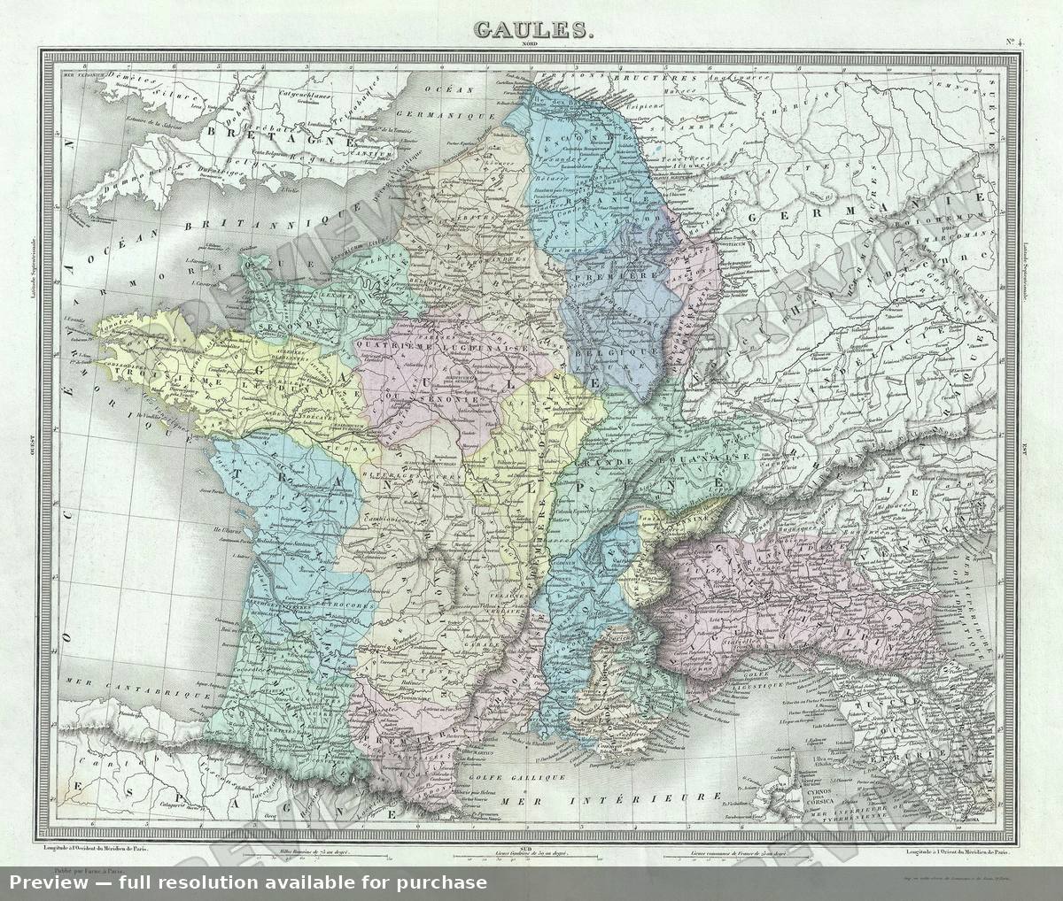 Antique map: Gaules, 1874