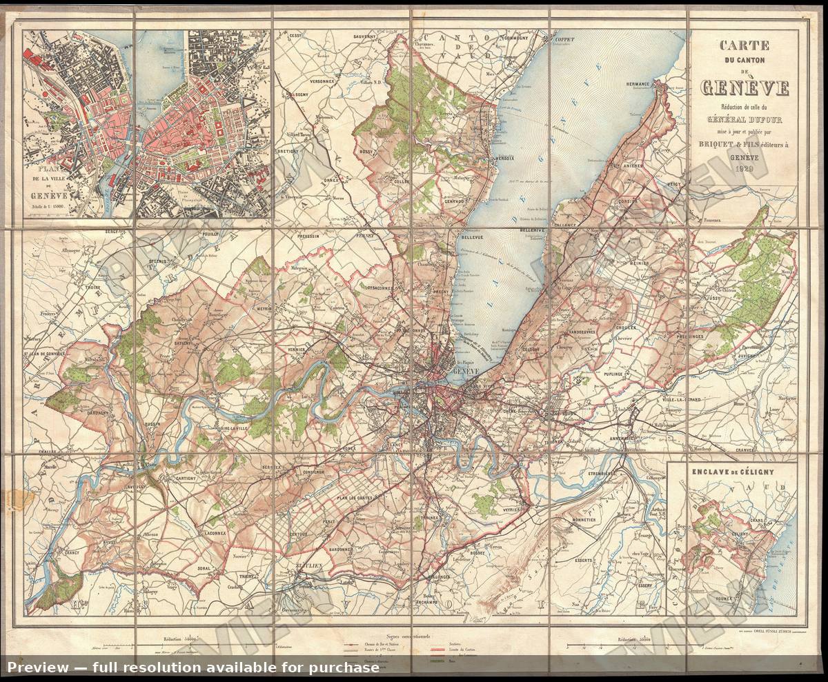 Antique map: Geneva, 1929