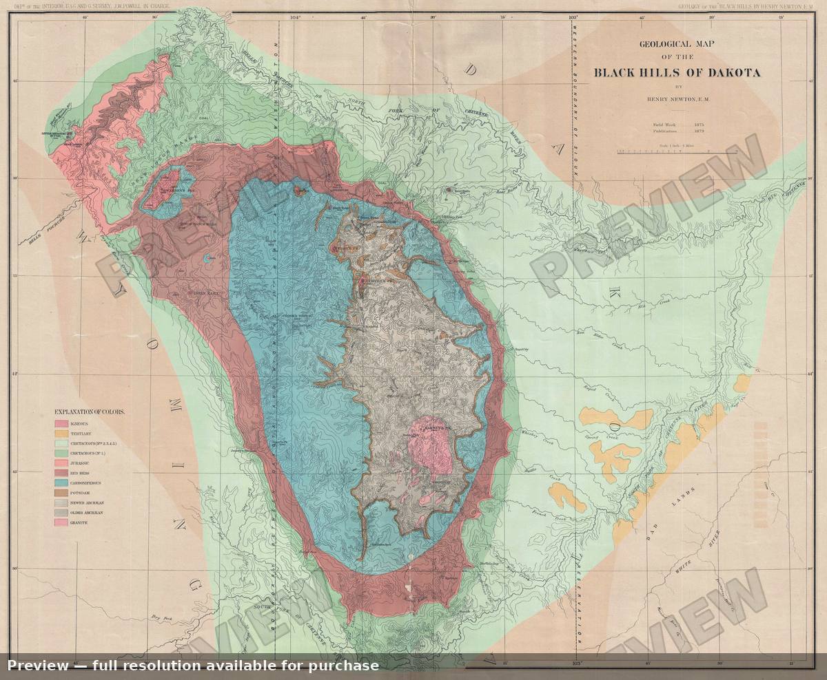 Antique map: Geological Black Hills, 1879
