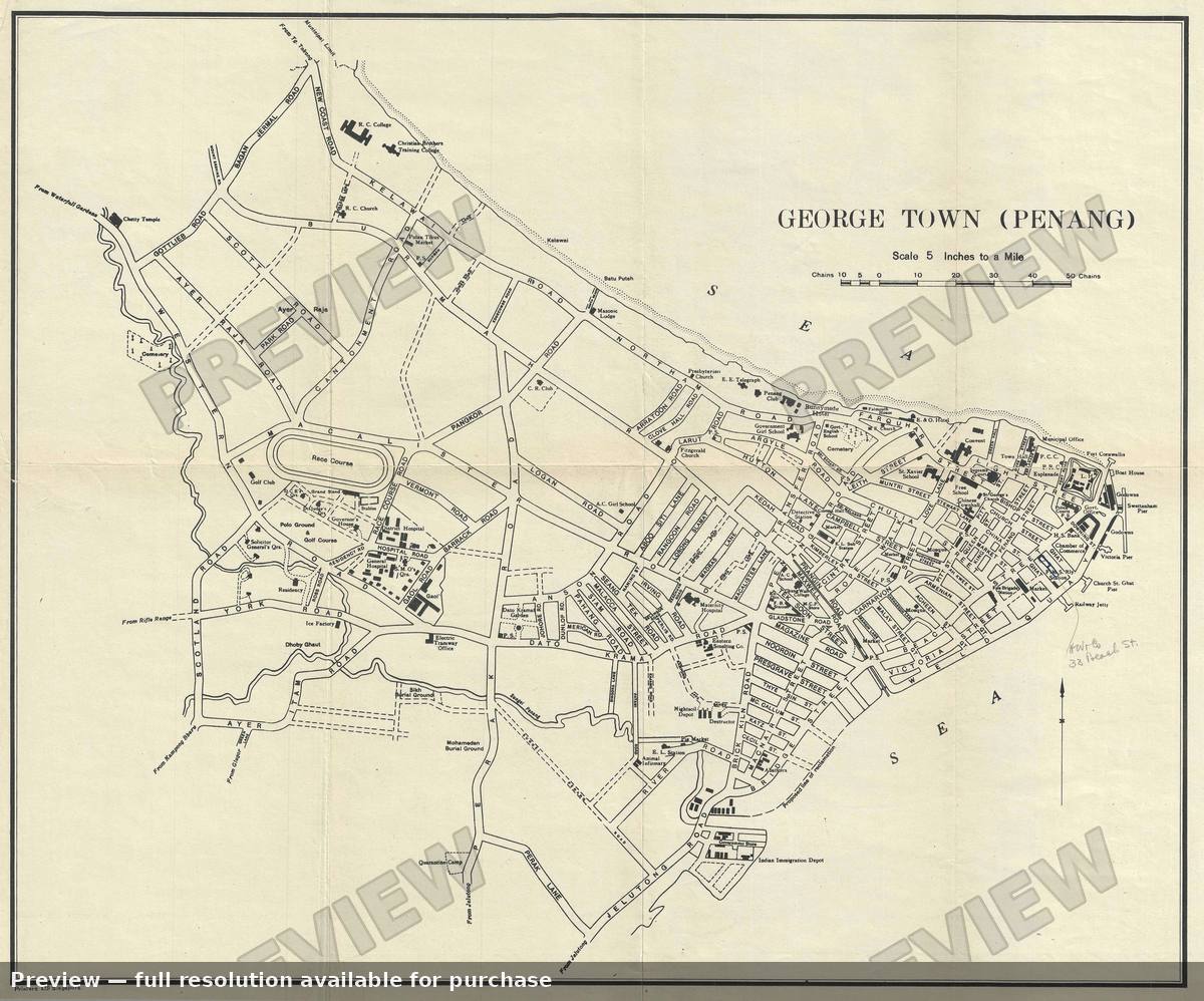 Antique map: Georgetown Penang, 1933