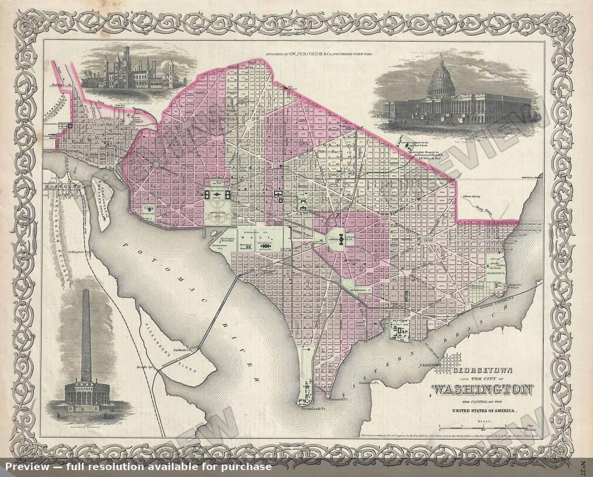 Antique map: Georgetown Washington, 1856