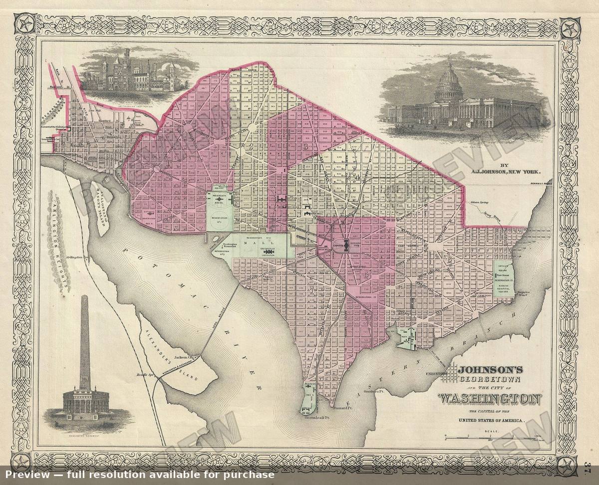 Antique map: Georgetown Washington, 1866, 1866