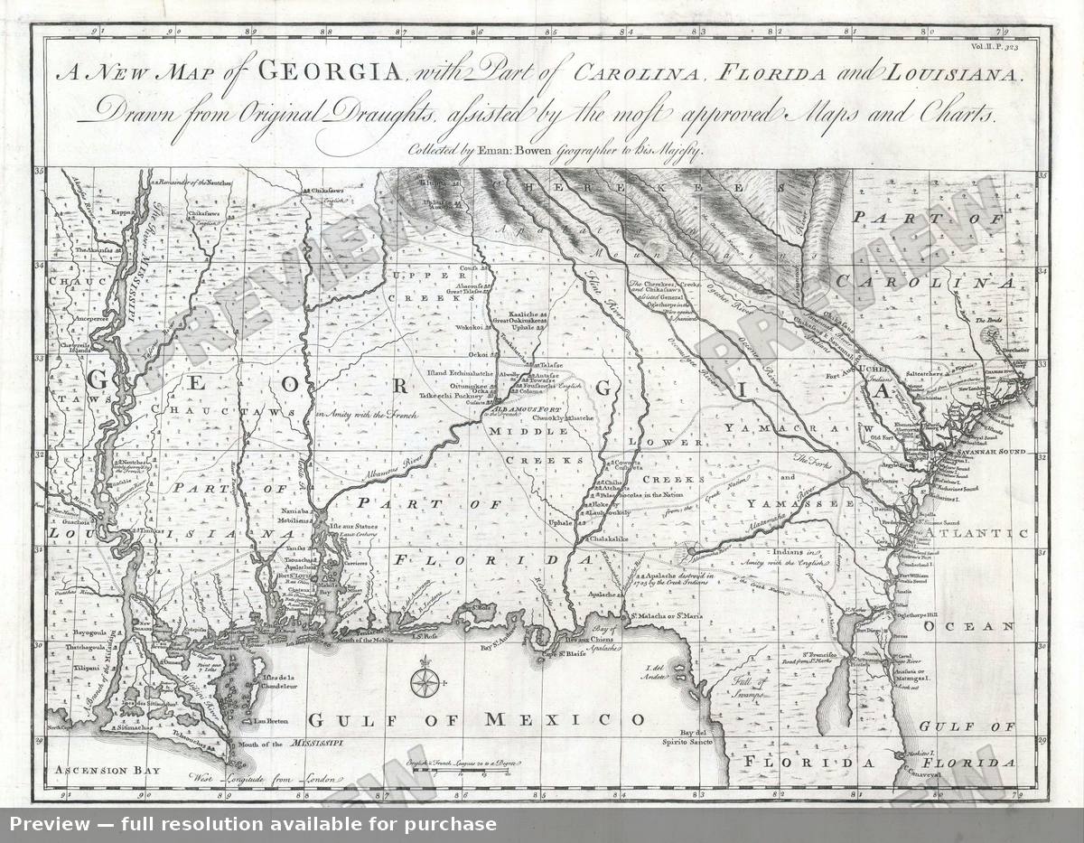 Antique map: Georgia, 1748, 1748