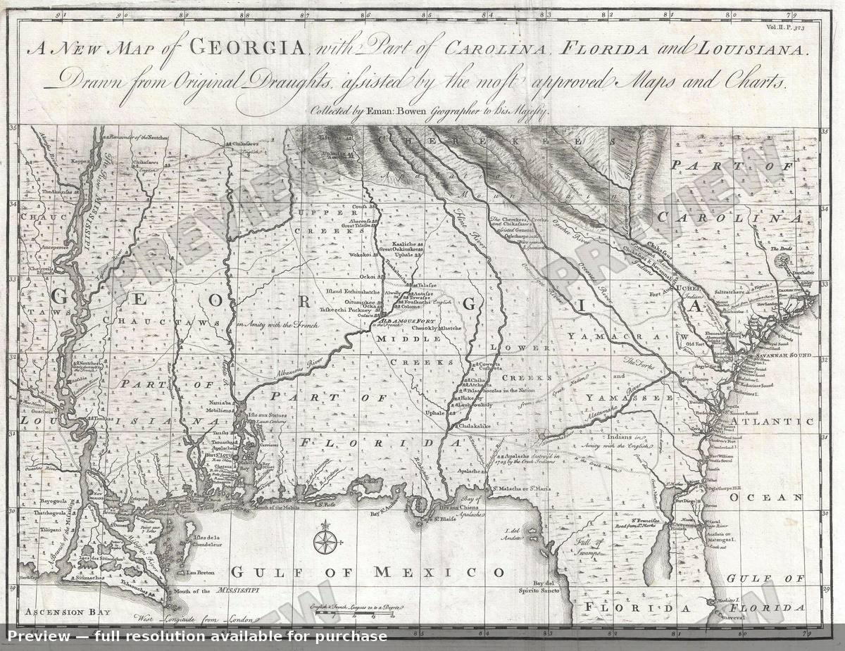 Antique map: Georgia, 1748, 1748