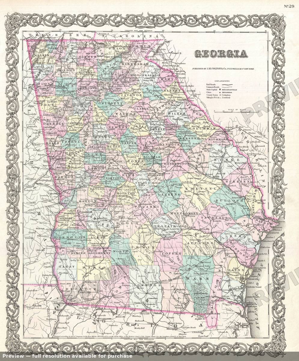 Antique map: Georgia, 1855