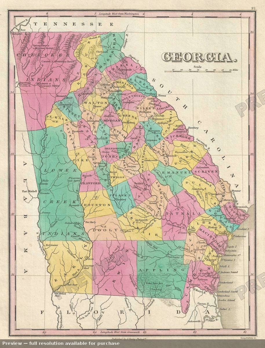 Antique map: Georgia, 1828, 1828