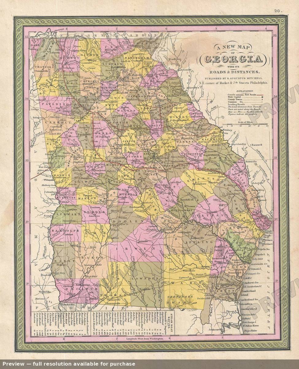 Antique map: Georgia, 1849, 1849