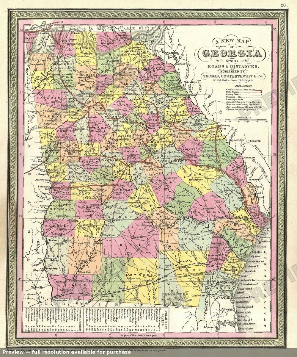 Antique map: Georgia, 1854, 1854