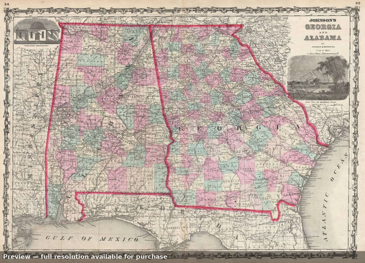 Antique map: Georgia Alabama, 1861, 1861