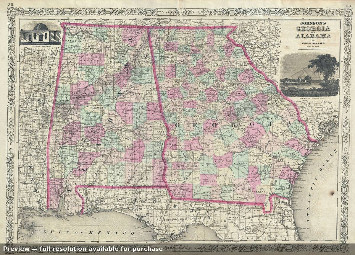 Antique map: Georgia Alabama, 1863, 1863