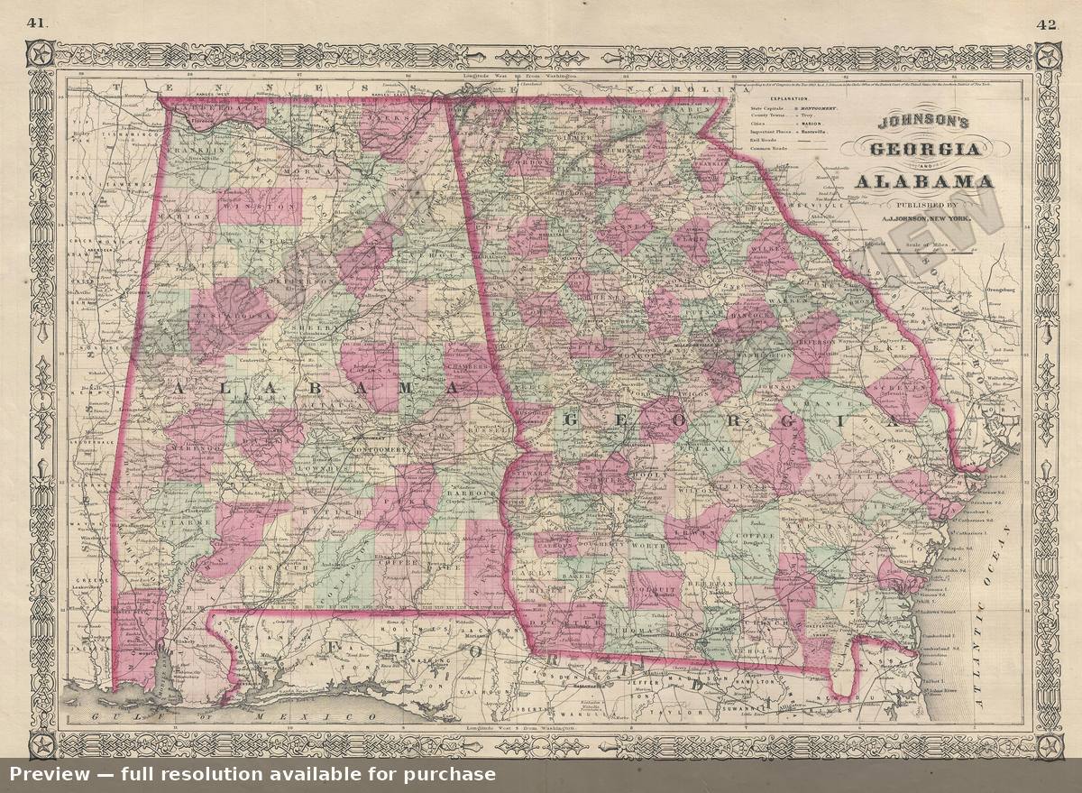 Antique map: Georgia Alabama, 1866, 1866