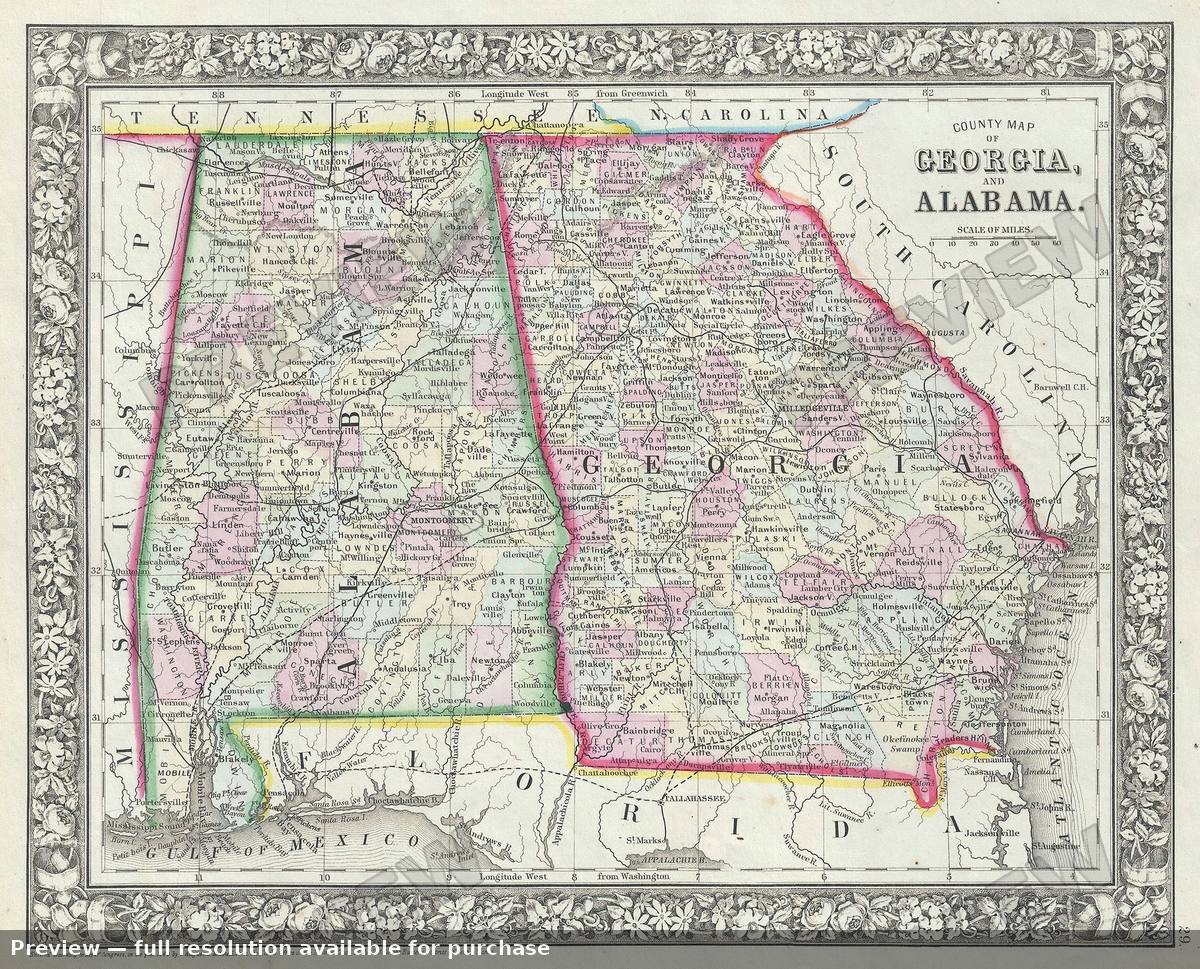 Antique map: Georgia Alabama, 1866, 1866