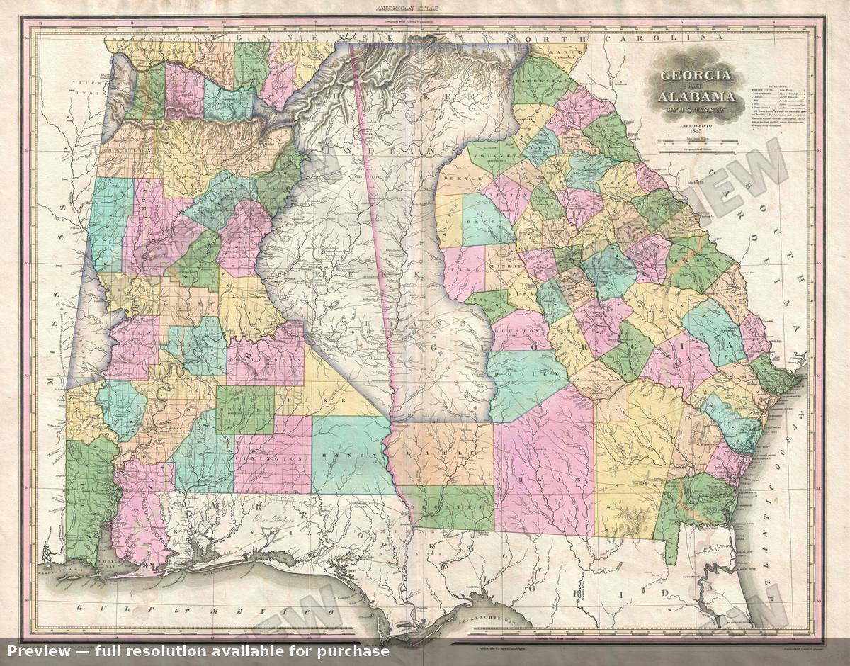 Antique map: Georgia Alabama, 1825, 1825