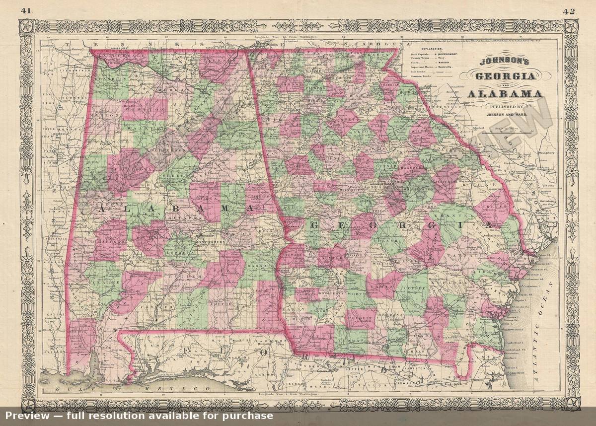 Antique map: Georgia Alabama 2, 1865, 1865