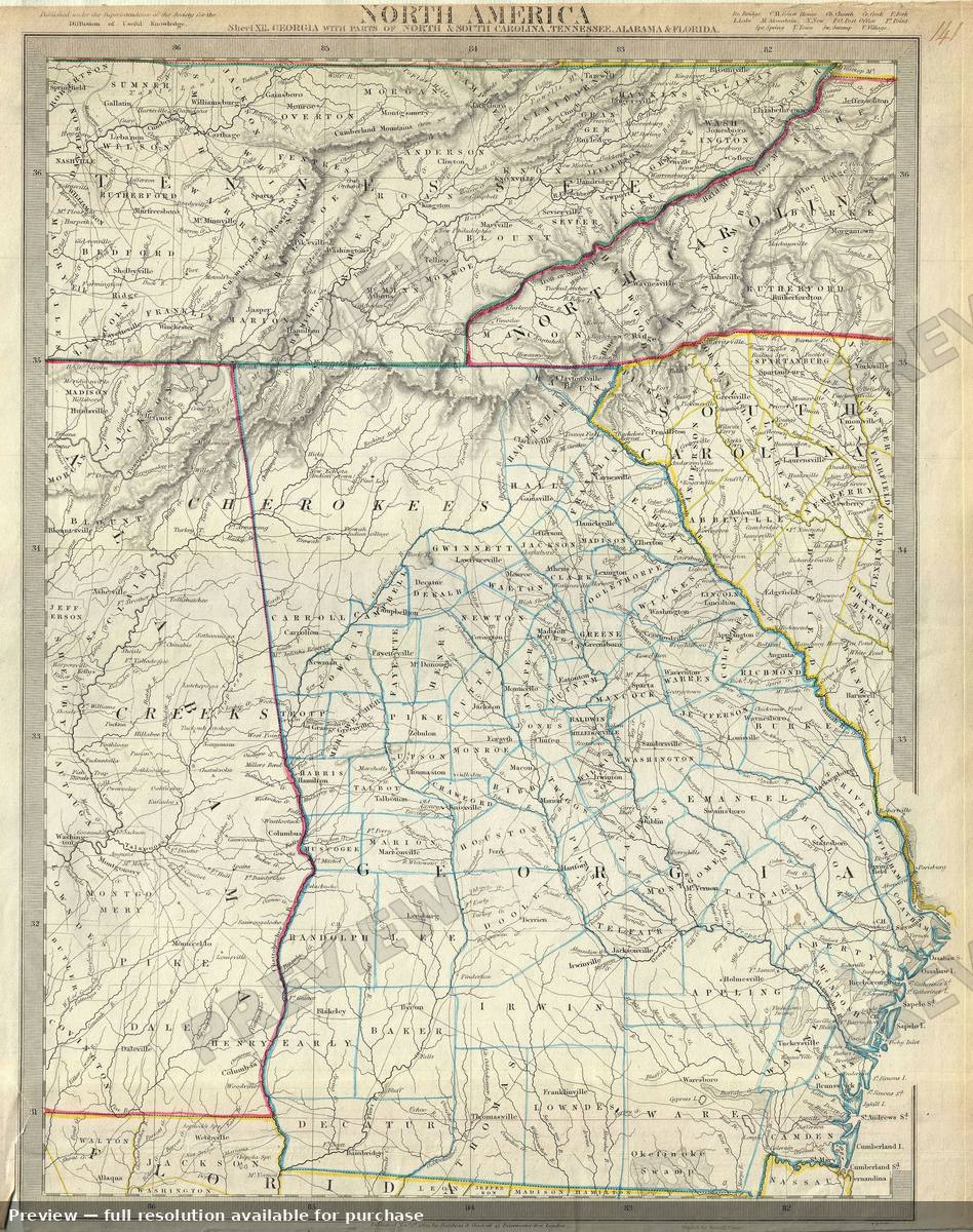 Antique map: Georgia Tennessee, 1833, 1833