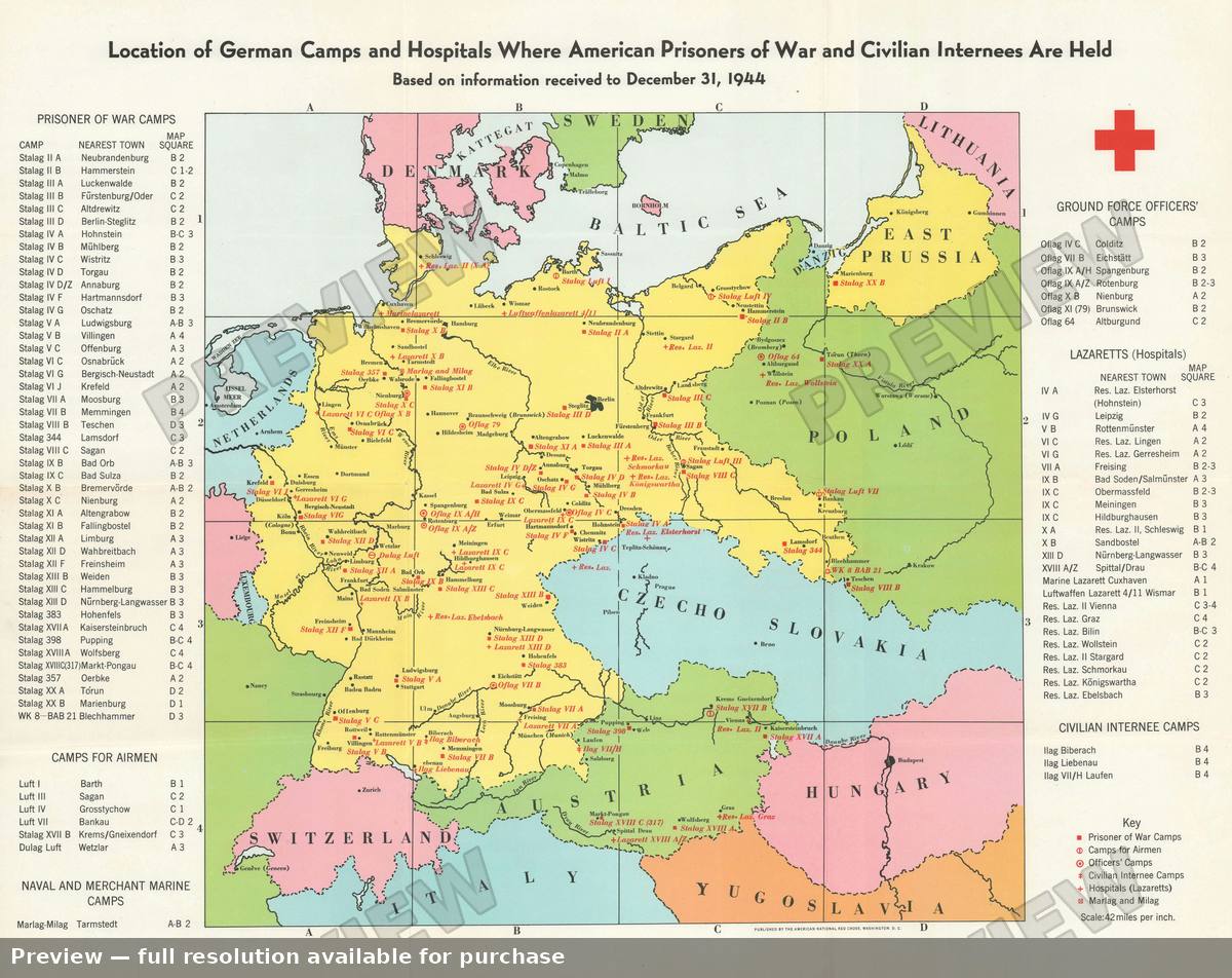 Antique map: German Camps, 1945